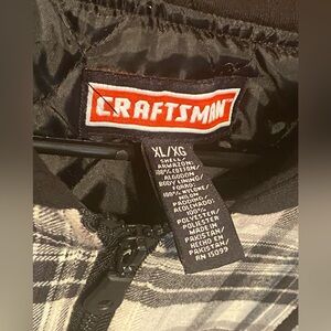 Vintage Craftsman Shirt Jacket Black Flannel Plaid Men's XL Hooded Quilt Lined